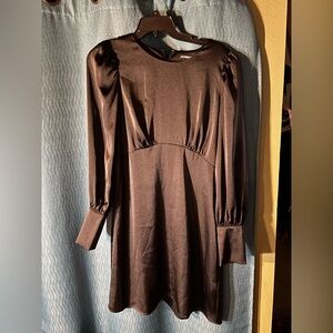 Express Black Satin Long-sleeve Dress